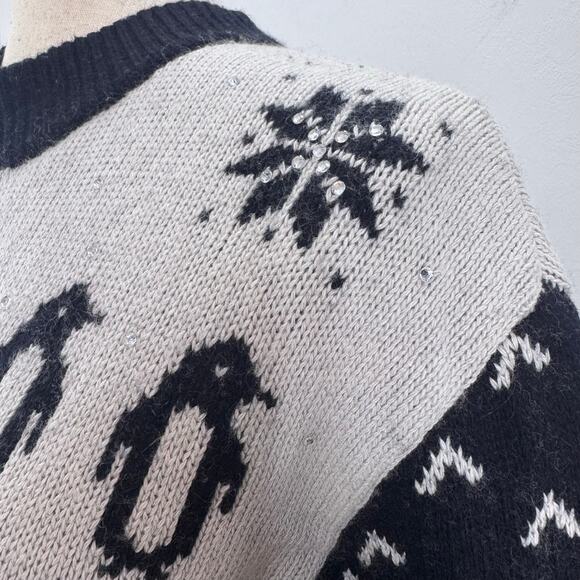 Kate Spade Penguin Intarsia Sweater Wool Blend Small Cottagecore Comfort Winter - Picture 8 of 12